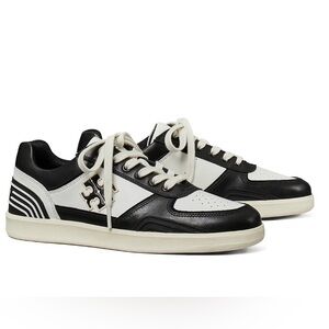 Tory Burch Black and White Leather Low-Top Sneakers